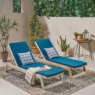 Maki Outdoor Acacia Wood Chaise Lounge and Cushion Set