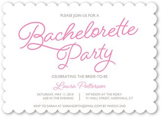 Bachelorette Party Invitations: Tropical Affair Bachelorette Party Invitation, Pink, 5X7, Pearl Shimmer Cardstock, Scallop