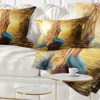 Designart 'Sea Mermaid with Ghost Ship' Seascape Throw Pillow