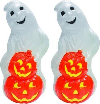 Union Products 56480 60-Watt Light Up Ghost & Pumpkin Halloween Outdoor Garden Statue Decoration Made from Blow-Molded Plastic, White/Orange (2 Pack)