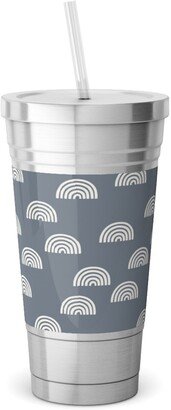 Travel Mugs: Scattered Rainbows Stainless Tumbler With Straw, 18Oz, Blue