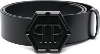 Hexagon leather belt-AA
