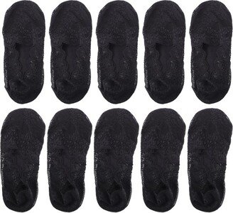 Unique Bargains Women Invisible Lace Breathable Soft No Show Socks 5 Pairs Black