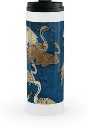 Travel Mugs: Deco Cranes - Sapphire Stainless Mug, White, 16Oz, Blue