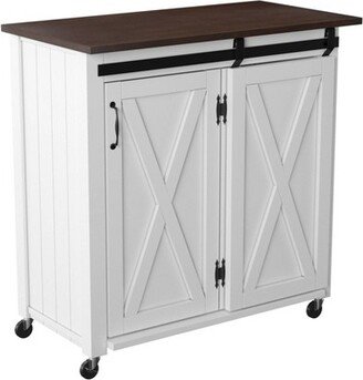 Lashire Barn Door Kitchen Cart Dark Brown/White - Aiden Lane