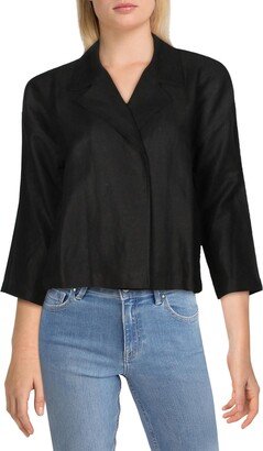 Petites Womens Linen Drape Blazer