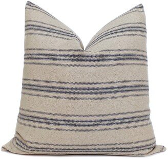 Grain Sack Stripe Pillow Cover | Farmhouse Decorative Throw Pillows Beige & Blue One Affirmation Designer