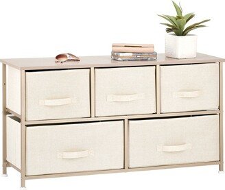 mDesign Wide Storage Dresser Furniture, 5 Removable Fabric Drawers, Cream/Gold