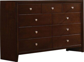 Edw 55 Inch Classic Wide Dresser, 9 Drawers with Silver Knobs, Merlot Brown
