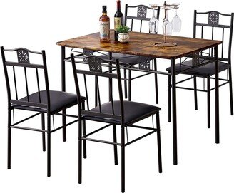 5-piece Dining Table and Dining Chair Set of 4,Antique Brown