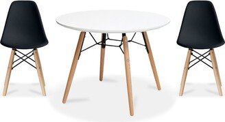 Modern Accent Kids Toddler Children Side Armless Chair and Round Table Combo with Eiffel Natural Wooden Legs for Dining