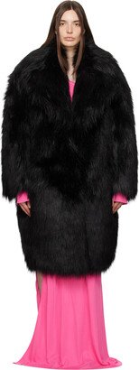 Black Notched Lapel Faux-Fur Coat