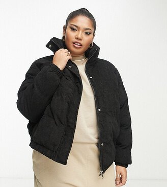 Brave Soul Plus slay cord puffer jacket in black