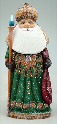 G.DeBrekht Woodcarved and Hand Painted Santa Green Twinkle-Yuletide Santa Figurine