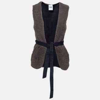 Cheap and Chic Gray Lamb Fur Leather Lined Belted Gilet S