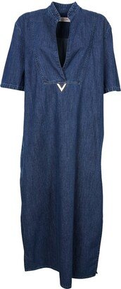 Logo Plaque Denim Dress