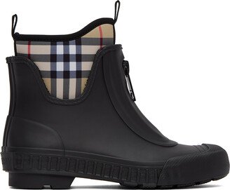 Black Vintage Check Rain Boots