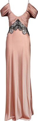 V-Neck Lace-Panelled Satin Gown-AA