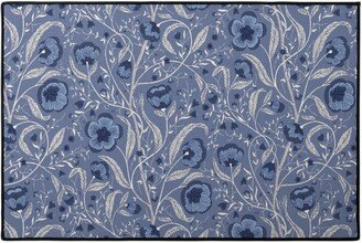 Door Mats: Climbing Flowers And Leafs - Blue Door Mat, Blue