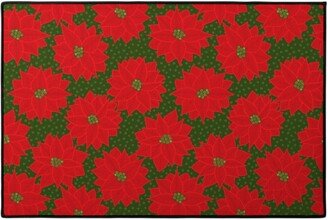 Door Mats: Christmas Poinsettia On Green Door Mat, Red