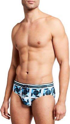 Men's Geo-Print Drawstring Swim Briefs