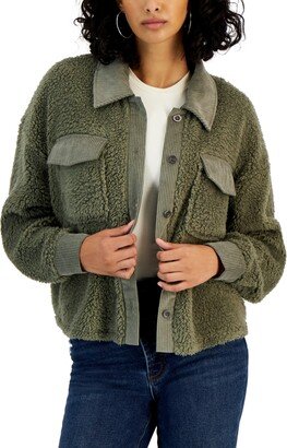 Juniors' Corduroy-Trimmed Sherpa Shacket