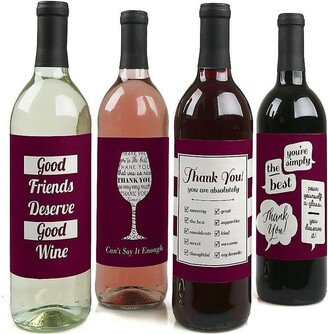 Big Dot Of Happiness Girly Thank You - Thank You Gift for Women - Wine Bottle Label Stickers - 4 Ct