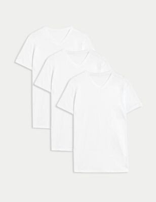 3pk Pure Cotton V-Neck T-Shirt Vests-AA