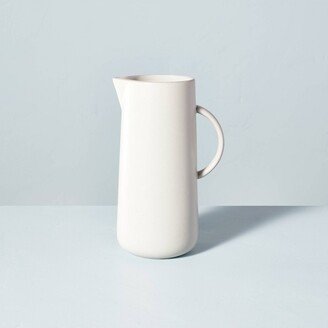 68oz Tall Modern Rim Stoneware Pitcher Matte Sour Cream