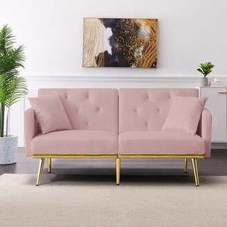 Velvet Futon Sofa Bed, Couch with Pillows, Convertible Loveseat - 59âW Sofa Bed