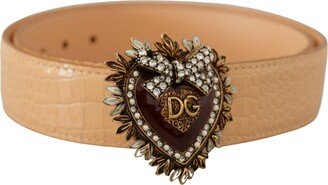 Beige Croc Pattern DEVOTION Heart Waist Buckle Women's Belt