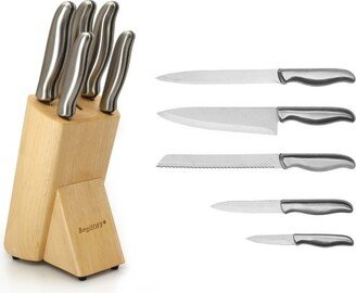 Essentials 6Pc Stainless Steel Knife Set with Block-AA