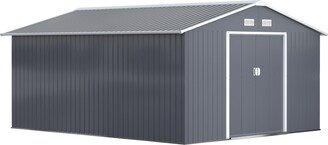 13' x 11' Metal Storage Shed Garden Tool House with Double Sliding Doors, 4 Air Vents for Backyard, Patio, Lawn Dark Grey