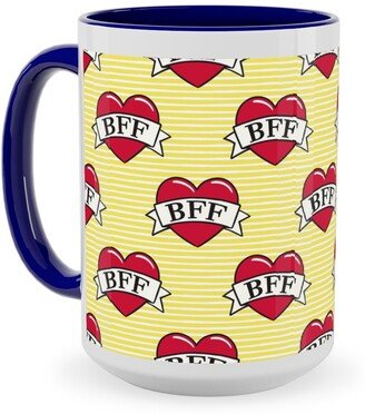 Mugs: Bff Heart Tattoo Ceramic Mug, Blue, 15Oz, Yellow