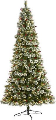 9’ Frosted Swiss Pine Prelit LED Artificial Christmas Tree with Berries