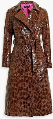 Glossed croc-effect leather trench coat