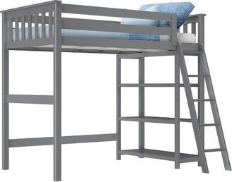 Max & Lily Twin-Size High Loft Bed with Bookcase, Grey