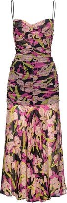 flower-Printed Calf-Length Dress