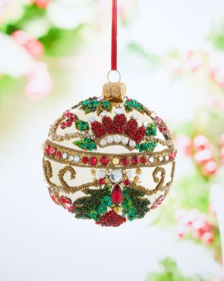 Gold Beaded Glass Ornament with Crystal Stripe