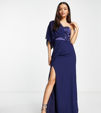 TFNC Petite Bridesmaid one shoulder chiffon maxi dress in navy