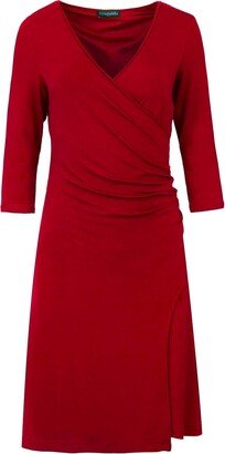 Conquista Red Faux Wrap Dress In Sustainable Fabric