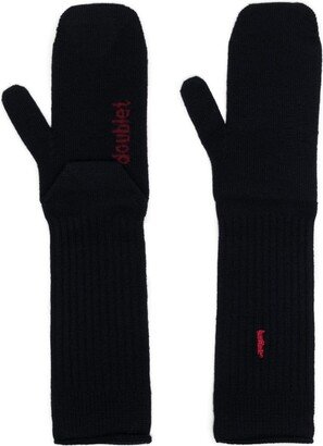 Logo-Embroidered Ribbed-Knit Gloves