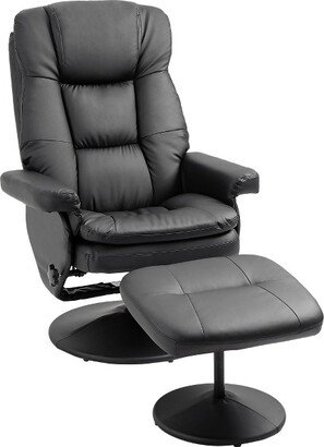 HOMCOM Recliner and Ottoman with Wrapped Base, Swivel PU Leather Reclining Chair with Footrest for Living Room, Bedroom and Home Office, Black