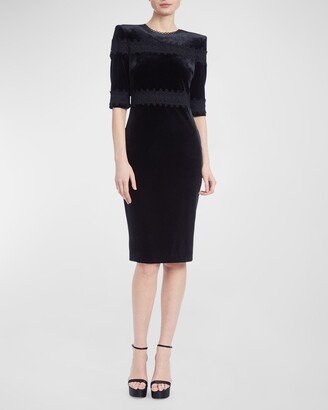 Lace-Trim Velvet Sheath Dress