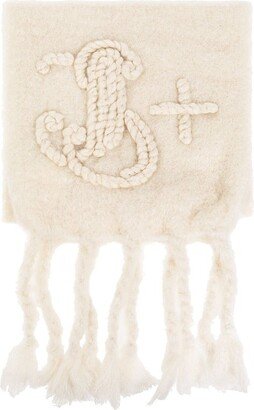 Logo Intarsia-Knit Fringed Scarf-AC