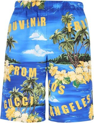 Printed Elastic Waist Bermuda Shorts