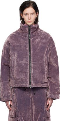 Purple Quilted Denim Puffer Jacket