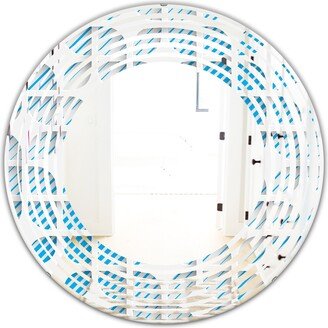 Designart '3D White and Blue Pattern II' Printed Modern Round or Oval Wall Mirror - Wave