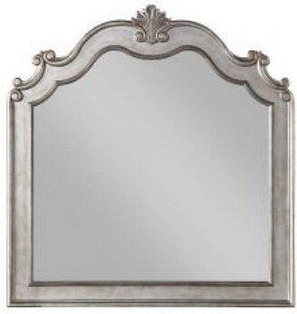 43 Inch Wood Mirror, Scalloped Crown Top - Poly Resin - 45H X 43 W