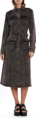 Wash Lab Denim Tie Waist Long Sleeve Cargo Denim Midi Shirtdress